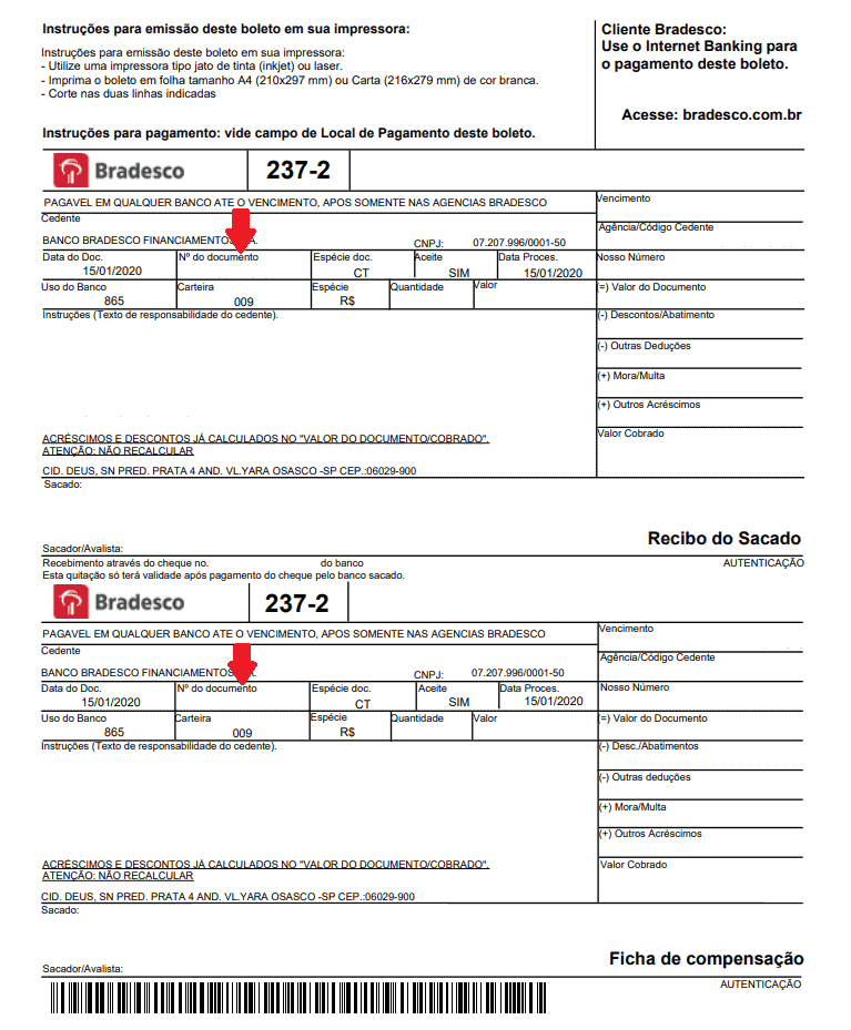 Localize o número de contrato no boleto