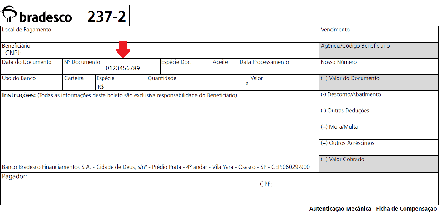 Localize o número de contrato no carnê